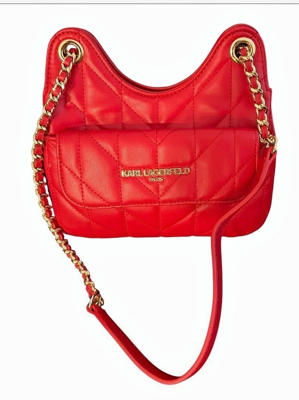 Karl Lagerfeld Paris Red Quilted Chain Shoulder Bag Admiral Red NWT